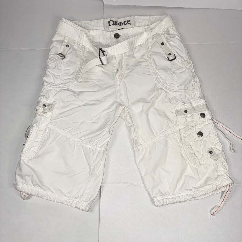 Twoce Men Y2K White Cotton Utility Cargo Shorts with Belt W34